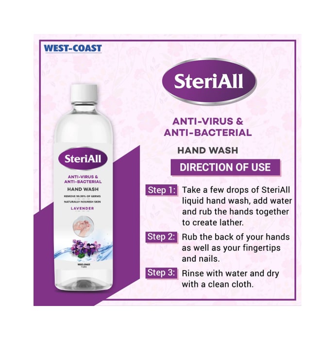 SteriAll Anti-Virus & Anti-Bacterial Hand Wash Lavender (1Ltr)