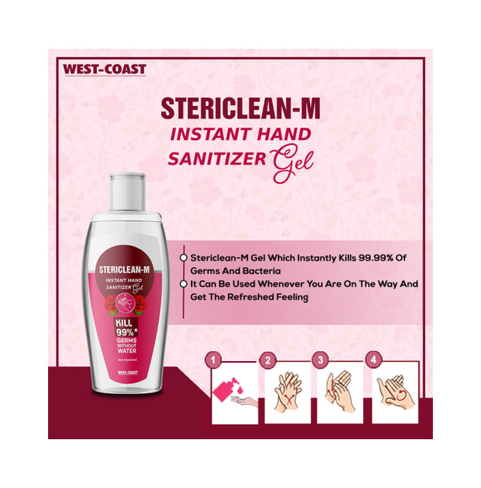 Stericlean-M Instant Hand Sanitizer Gel (200ml Each) Rose Fragrance