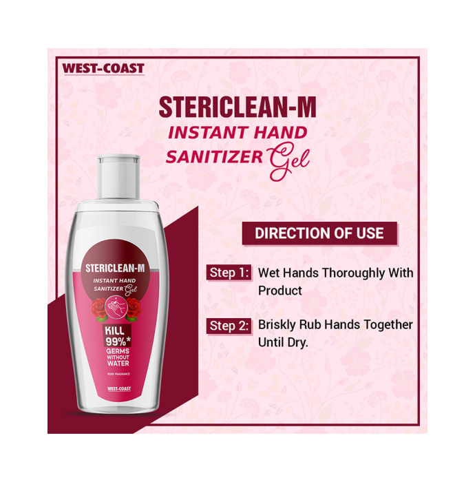 Stericlean-M Instant Hand Sanitizer Gel (200ml Each) Rose Fragrance