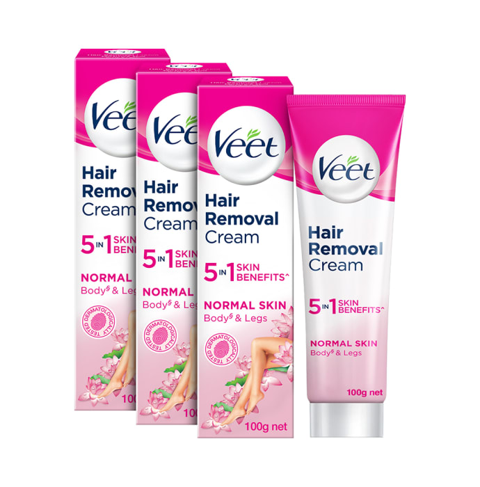 Veet Normal Skin Women Hair Removal Cream, 100gm Each (Buy 2 Get 1 Free)