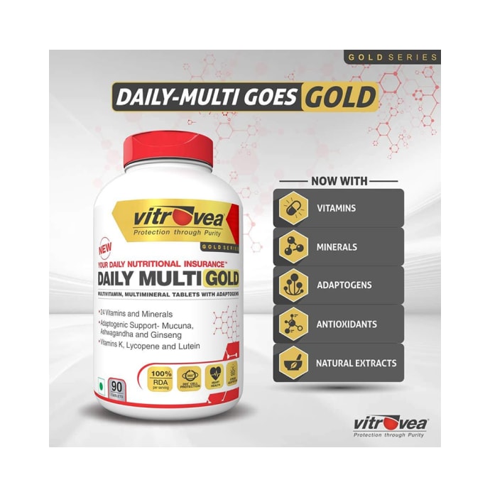 Vitrovea Daily Multi Gold Multivitamin, Multimineral Tablet with Adaptogens (90'S)