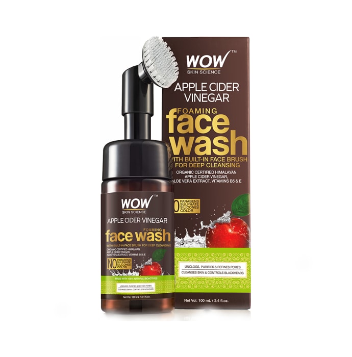 WOW Skin Science Apple Cider Vinegar Foaming Face Wash with Built-In Brush (100ml)