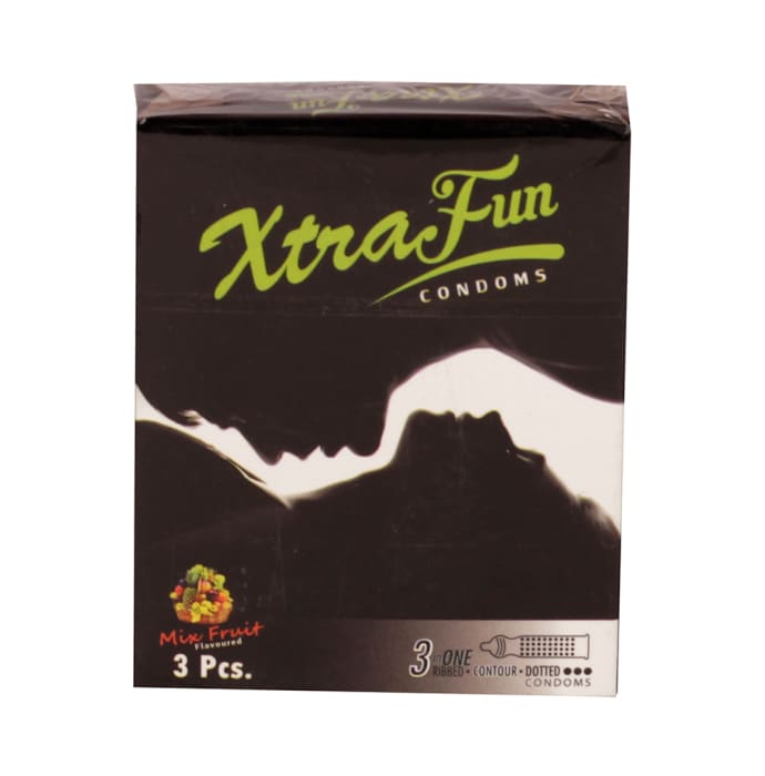 Xtrafun 3 in One Ribbed Contour Dotted Condom Mix Fruit