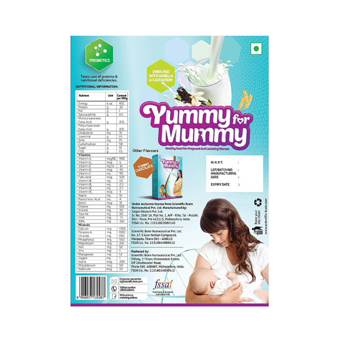 Yummy for Mummy Pregnant and Lactating Women Supplement Vanilla & Cardamom (400gm)