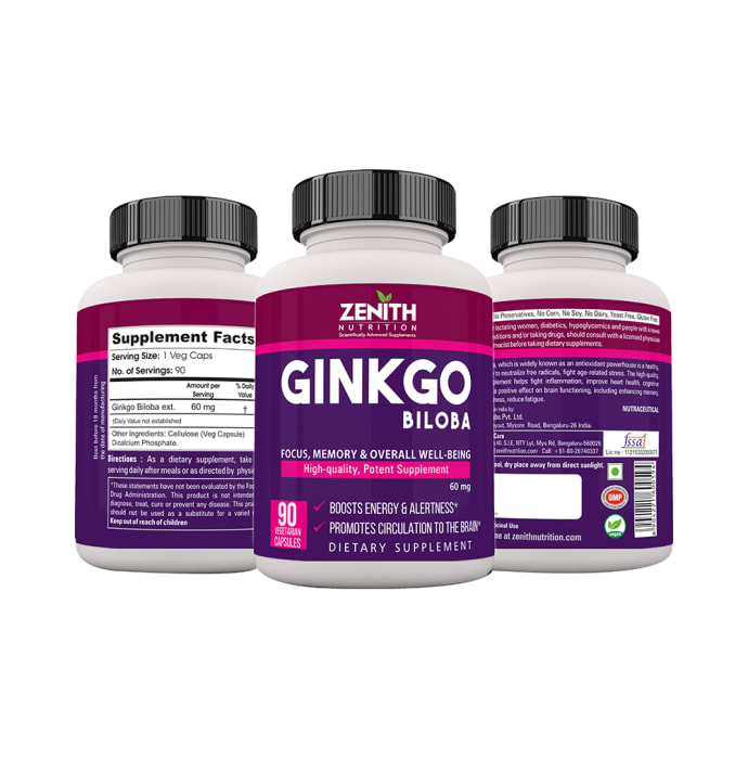 Zenith nutrition ginkgo biloba 60mg capsule (180'S)