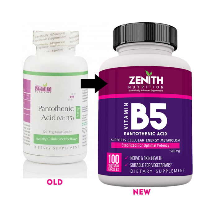 Zenith nutrition pantothenic acid (vitamin b5) 500mg capsule