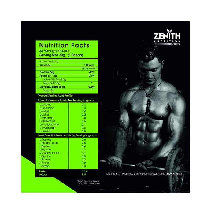 Zenith Nutrition Sports Whey Protein Unflavoured (1000gm)