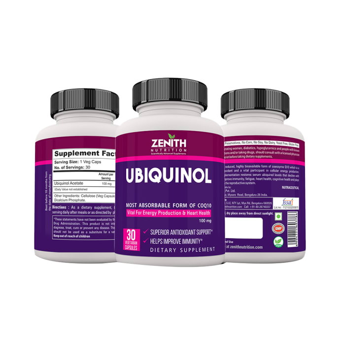 Zenith Nutrition Ubiquinol 100mg Vegetarian Capsule