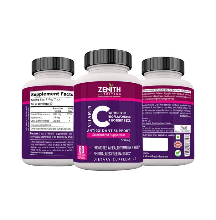 Zenith nutrition vitamin-c 500mg with citrus bioflavonoids & rosehips capsule (120'S)