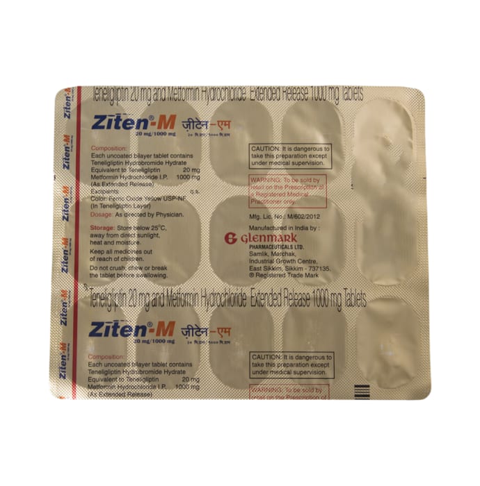 Ziten-M 1000mg / 20mg Tablet ER (15'S)